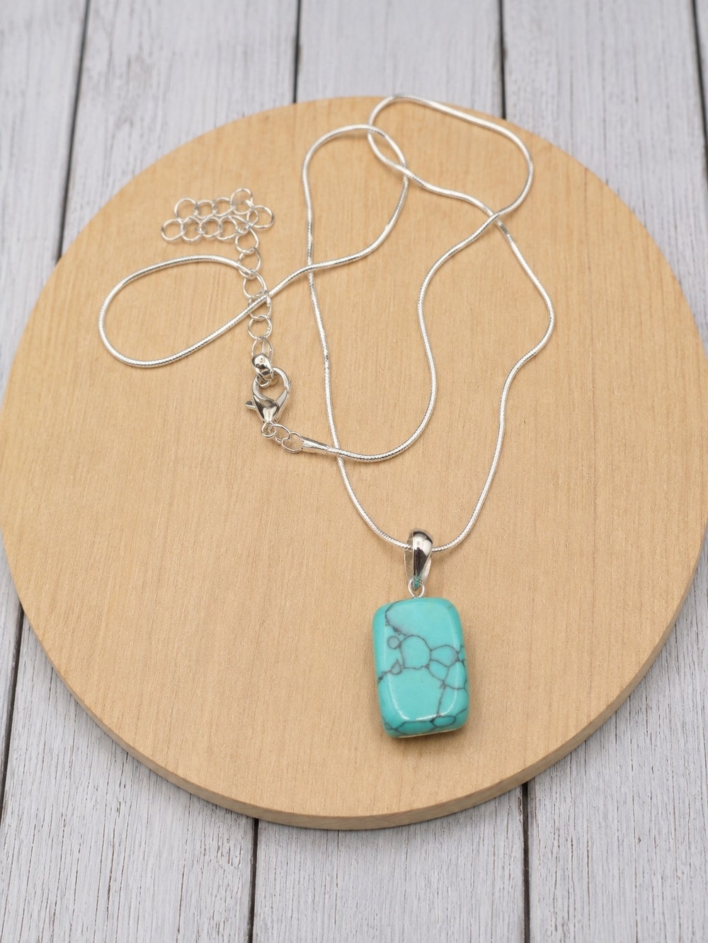 Sterling Silver Turquoise Pendant Necklace - Blue Stone